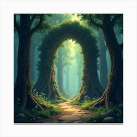 A Mystical Portal Opening In A Forest Of Ancient Trees 1 Canvas Print