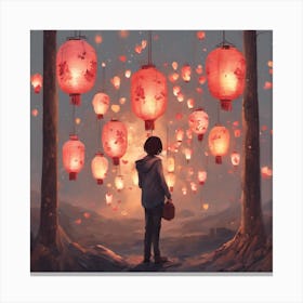 Girl Looking At Lanterns Canvas Print