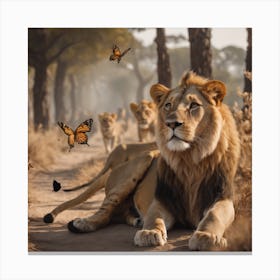 Lions And Butterflies Canvas Print