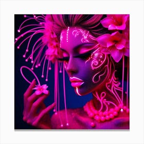 Neon Girl With Flowers Canvas Print