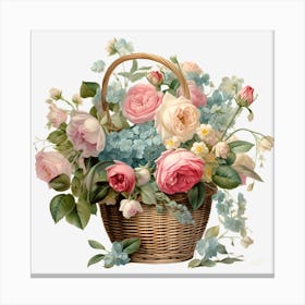 Basket Of Roses Canvas Print