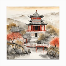 Chinese Temple Landscape Painting (11) Canvas Print