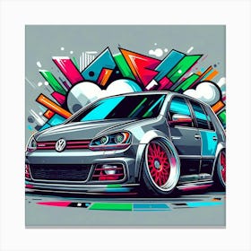Grey Volkswagen Golf GTI Vehicle Colorful Comic Graffiti Style Canvas Print