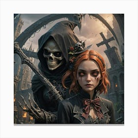 Girl And A Skeleton Canvas Print