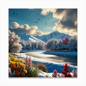 Flowers In The Snow Canvas Print