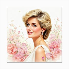 Graceful Watercolor Depiction Of Princess Diana Amidst Soft Petals 1 Canvas Print