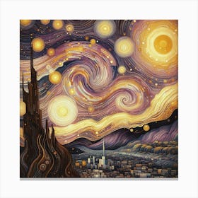 The Milky Way In Shades Of Honey And Lavender Swirls Klimt Style Canvas Print