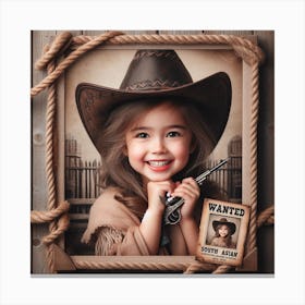 Wanted Poster-Little Girl in a Cowboy Hat Canvas Print