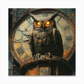 Owl On A Clock Art Canvas Print