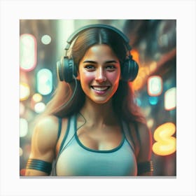 Portrait Of A Girl With Headphones Canvas Print