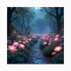 A Beautiful, Otherworldly Garden With Luminescent Flowers And Ethereal Light 1 Canvas Print