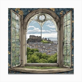 Window View Of Edinburgh Scotland In The Style Of William Morris 3 Canvas Print