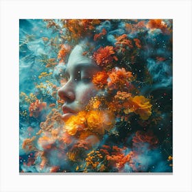 Woman With Flowers In Her Head Canvas Print
