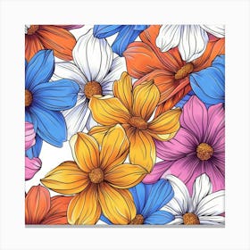 Colorful Flowers Seamless Pattern 1 Canvas Print