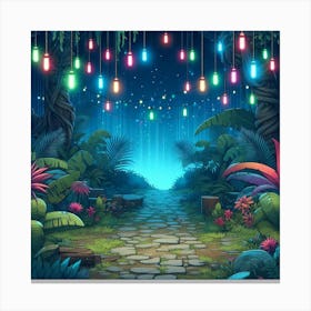 Forest Path With Lanterns Canvas Print