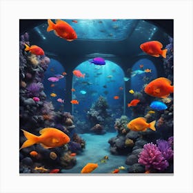 Colorful Fishes In An Aquarium Canvas Print