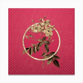 Gold Musk Rose Glitter Ring Botanical Art on Viva Magenta Canvas Print