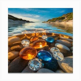 Shimmering Reflections Multicolored Stones Beneath Tranquil Waters (1) Canvas Print