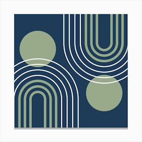 Mid Century Modern Geometric B21 In Navy Blue And Sage Green (Rainbow And Sun Abstract) 02 Canvas Print