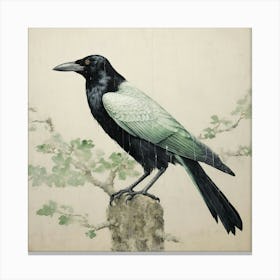 Ohara Koson Inspired Bird Painting Raven 2 Square Canvas Print