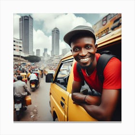 Smiling African Man In A Taxi Canvas Print