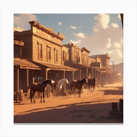Western Town In Texas With Horses No People Unreal Engine Greg Rutkowski Loish Rhads Beeple M (2) Canvas Print