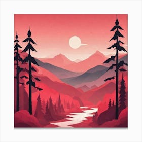 Misty mountains background in red tone Canvas Print