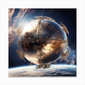 Imagine Earth Into Metallic Ball Space Station Floating In Space Universe (3) Canvas Print
