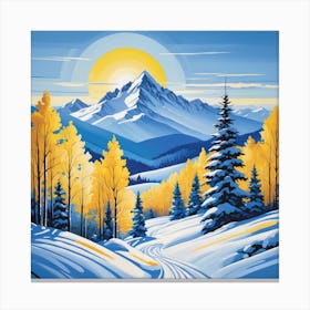 Snowy Mountain Scene Canvas Print