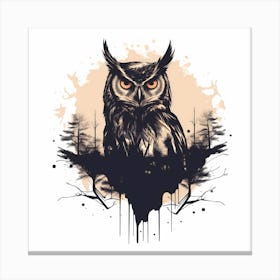 Owl Ink Silhouette With Ink Splash Effect Canvas Print