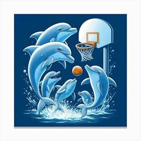 Dolphins Playing Basketball Canvas Print