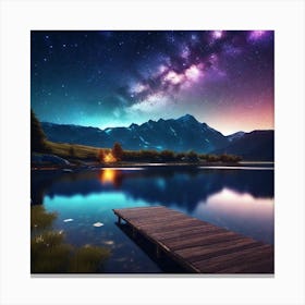 Night Sky Over Lake 5 Canvas Print