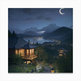 Asian House At Night Canvas Print