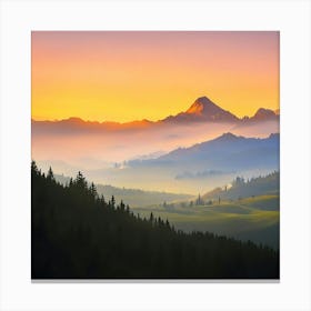 view of an abstract mountain range bathed in the soft, warm hues of a rising sun Canvas Print