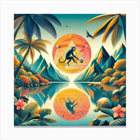 Geometric Art Tropical lake and monkey 3 Canvas Print