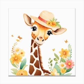 Floral Baby Giraffe Nursery Illustration (2) Canvas Print