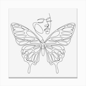 Woman face with butterfly one line drawing 1 Canvas Print