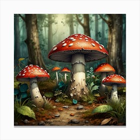 Mushrooms In The Forest 2 Canvas Print