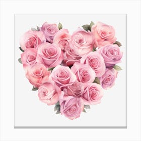 Pink Roses Heart 7 Canvas Print