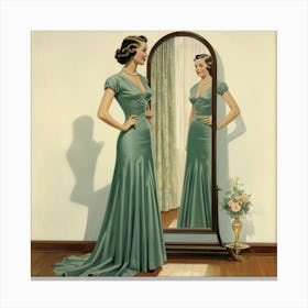 Woman In A Dress Looking In The Mirror Canvas Print