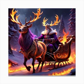 Santa Claus And Reindeer Canvas Print