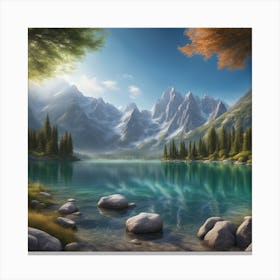 A Breathtaking View Of A Crystal Clear Lake Canvas Print