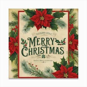 Merry Christmas Poinsettia Vintage 2 Canvas Print