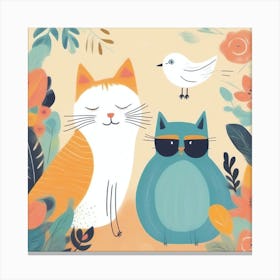 Two Cats And A Bird 2 Canvas Print