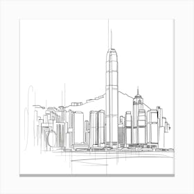 Hong Kong Skyline, minimalist, line art, black and white. Canvas Print