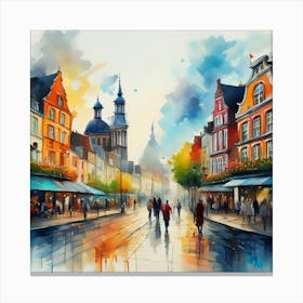 Watercolor Of A City Street 1 Canvas Print