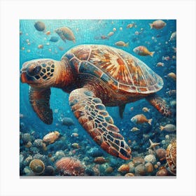 Happy Sea Turtle Mosaic Canvas Print