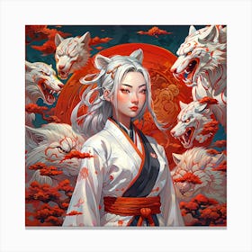 shinobi Asian Girl With Wolves Canvas Print