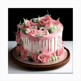 Pink Cake With Flowers Canvas Print