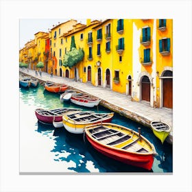 Boats On The Canal Canvas Print